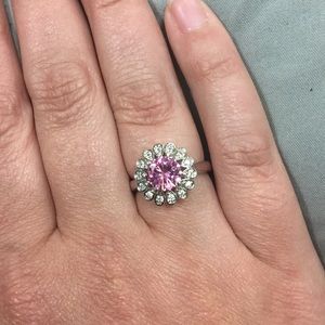 Pink Stone and Cubic Zirconia Daisy Ring